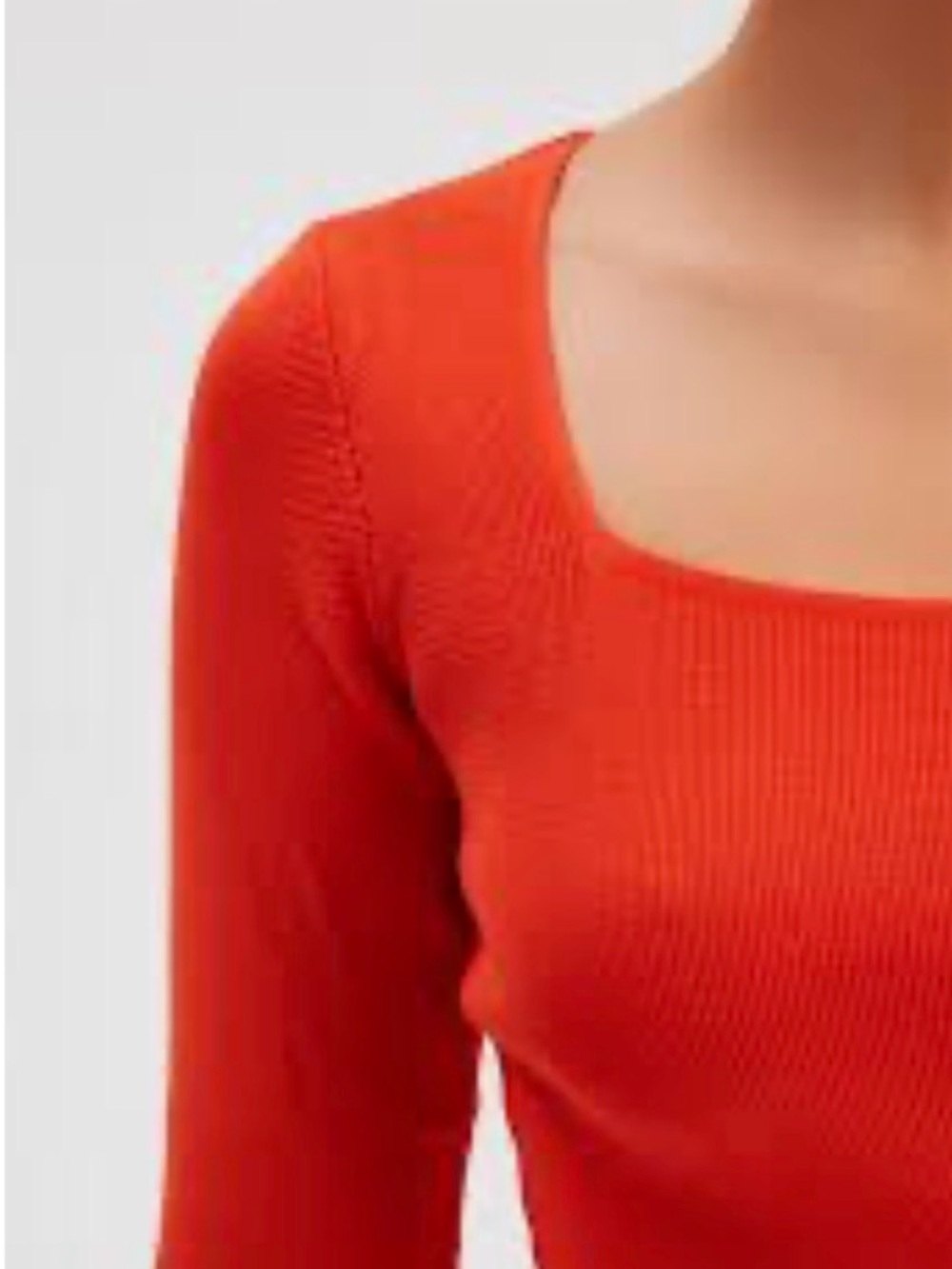 Spense Pumpkin-brick/orange Vickose/silk Ribbed Square Neck Long Sleeve Top M